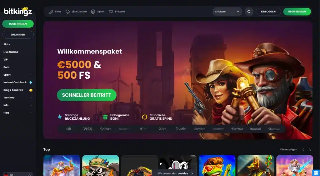 Startseite von Bitkingz mit Willkommenspaket