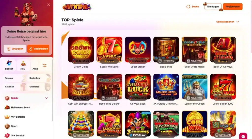 Top-Spiele bei HitNSpin mit beliebten Spielautomaten