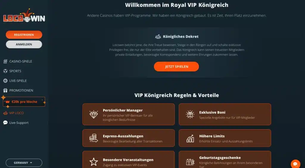 VIP-Programm Royal VIP Königreich von Locowin mit Vorteilen