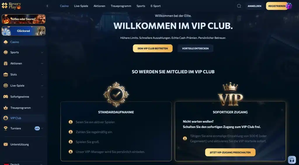 VIP-Club von Revery Play mit Infos zur Mitgliedschaft